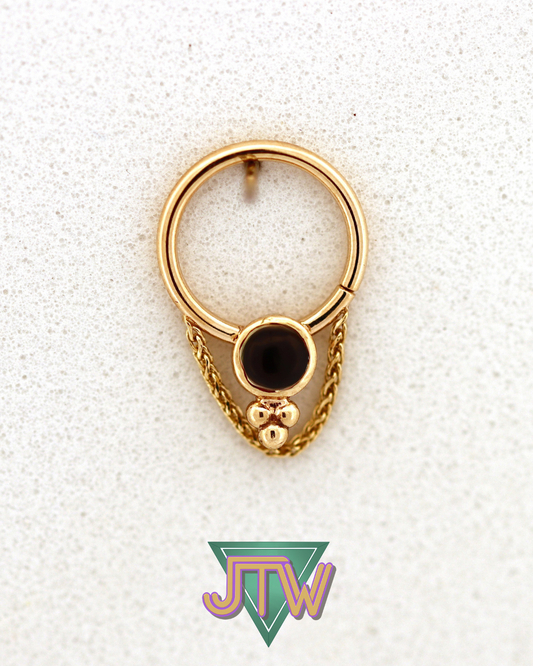 One-Off Ring with Black Onyx, Tribead, and Chain Detail